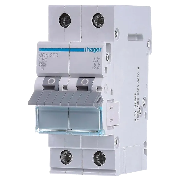 Hager MCN250 Автоматичний вимикач 2P 6kA C-50A 2M