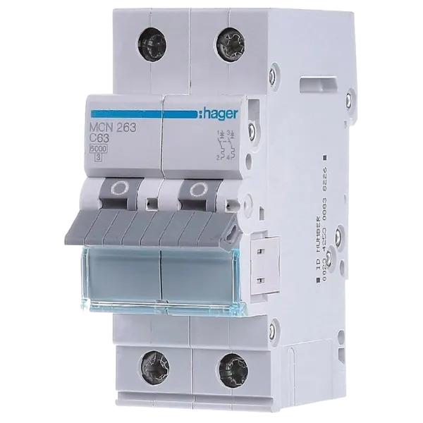 Hager MCN263 Автоматичний вимикач 2P 6kA C-63A 2M