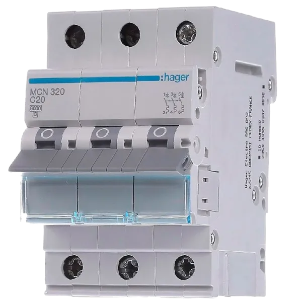 Hager MCN320 Автоматичний вимикач 3P 6kA C-20A 3M