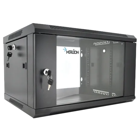 Merlion 6U, 600*450*367 Шафа загартоване скло, чорна. сталь 1,2мм з замком