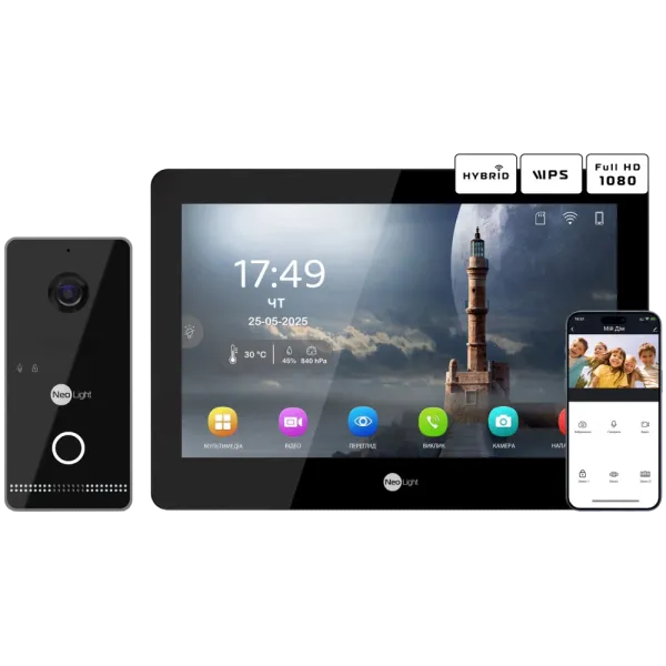 Neolight MEZZO Hybrid Black + OPTIMA IPW Black Комплект відеодомофону