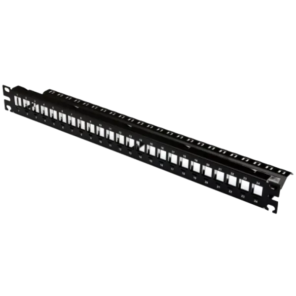 Патч-панель Патч-панель 19"  під 24 модуля Keystone, 1U із заднім організатором, заземл., чорна