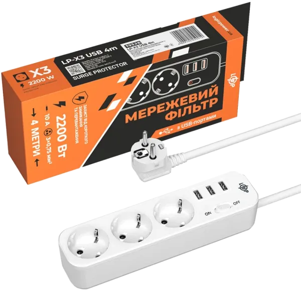 PREMIUM LP-X3-USB-4 Подовжувач мережевий (фільтр)