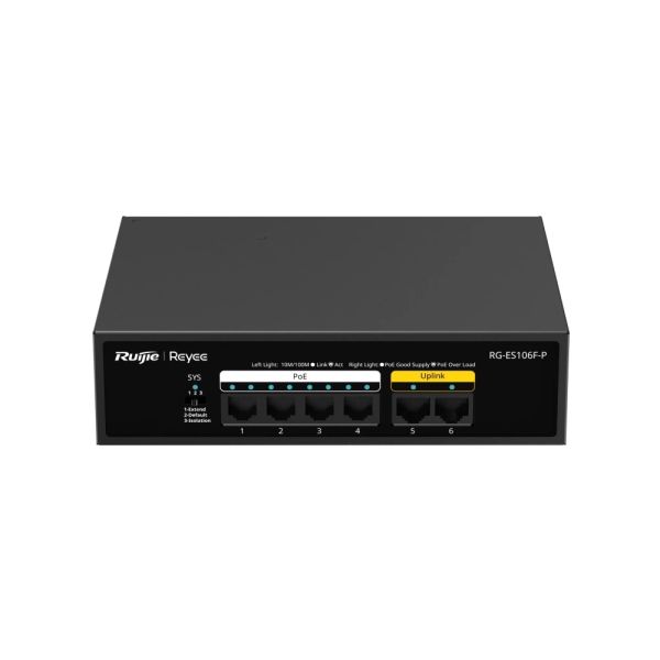 Некерований PoE-комутатор Ruijie RG-ES106F-P з 4 портами PoE