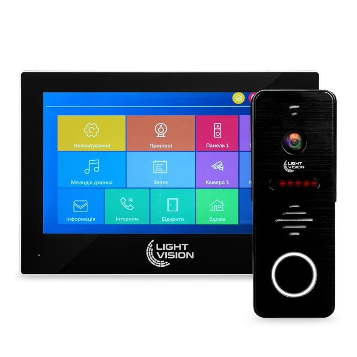 Комплект відеодомофона Light Vision: домофон 7" SINGAPORE (AI) FHD Black та відеопанель RIO FHD Black