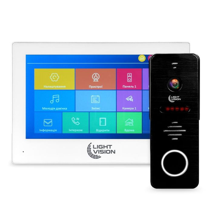 Комплект відеодомофона Light Vision: домофон 7" SINGAPORE (AI) FHD White та відеопанель RIO FHD Black