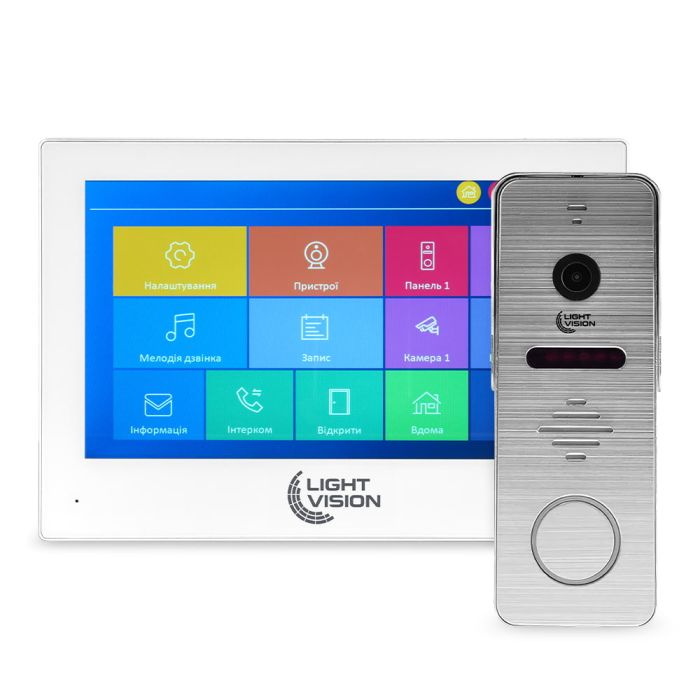 Комплект відеодомофона Light Vision: домофон 7" SINGAPORE (AI) FHD White та відеопанель RIO FHD Silver