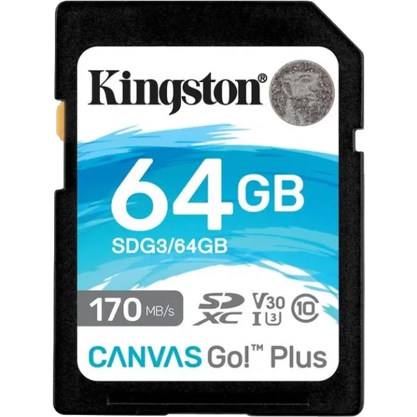 Kingston SDXC Canvas Go Plus 170R C10 UHS-I U3 V30 64Гб Карта пам'яті
