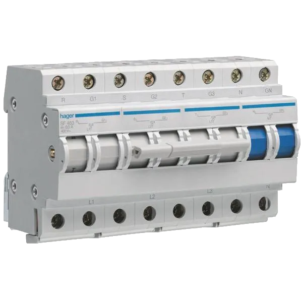 Hager SF463 400В/63A, 3+N, 8м Перемикач вводу резерва