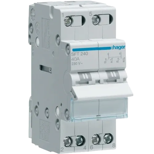 Hager SFT240 Перемикач I-0-II з загальним виходом зверху, 2-пол., 40А/230В