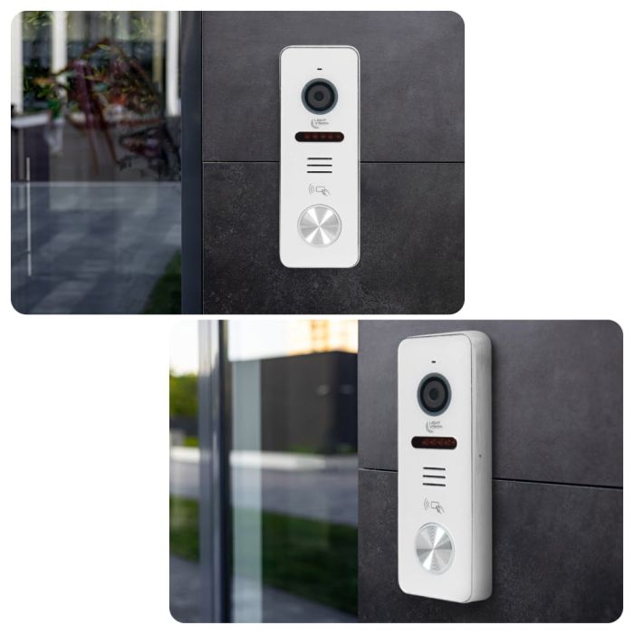 Комплект відеодомофона Light Vision з відеокамерою: домофон 7" AMSTERDAM FHD Black, відеопанель 2Mp RIO FHD (RF) White зі зчитувачем Mifare, MHD-відеокамера 2Mp VLC-1192WFM Graphite