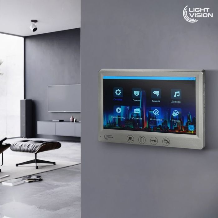 Комплект відеодомофона Light Vision з електрозамком: домофон 7" AMSTERDAM FHD Grey, відеопанель 2Mp RIO FHD Grey, електромеханічний замок Trinix TRX Fass Steel