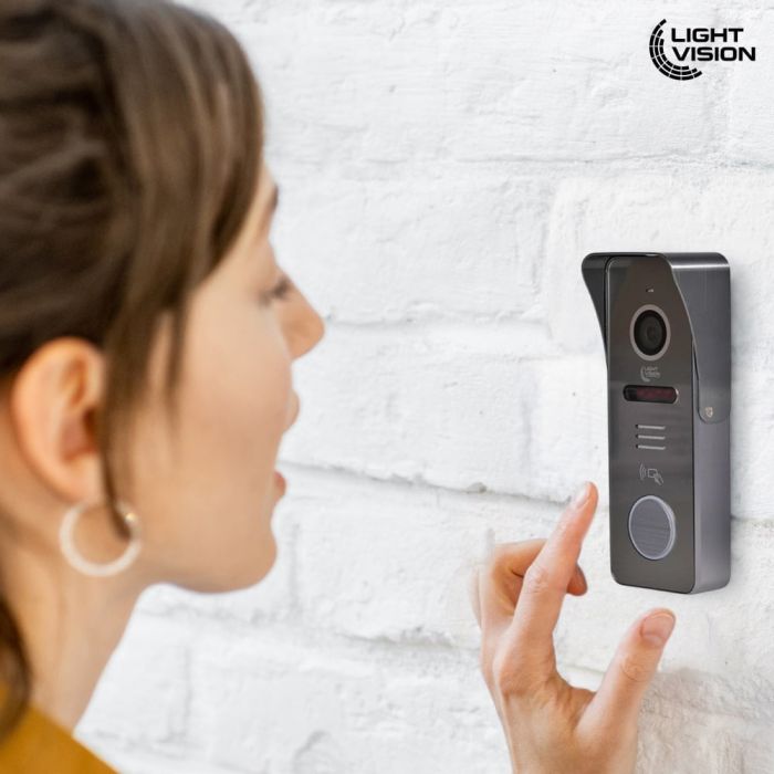 Комплект відеодомофона Light Vision з електрозамком: домофон 7" AMSTERDAM FHD Grey, відеопанель 2Mp RIO FHD Grey, електромеханічний замок Trinix TRX Fass Steel