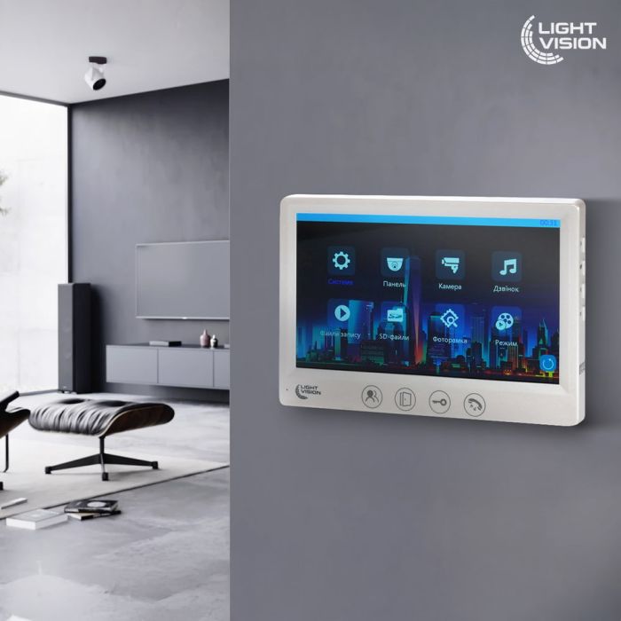 Комплект відеодомофона Light Vision: домофон 7" AMSTERDAM FHD White та відеопанель RIO FHD Silver