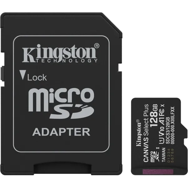 Kingston microSD 128GB C10 UHS-I A1 V10 R150MB/s + SD Карта пам'яті