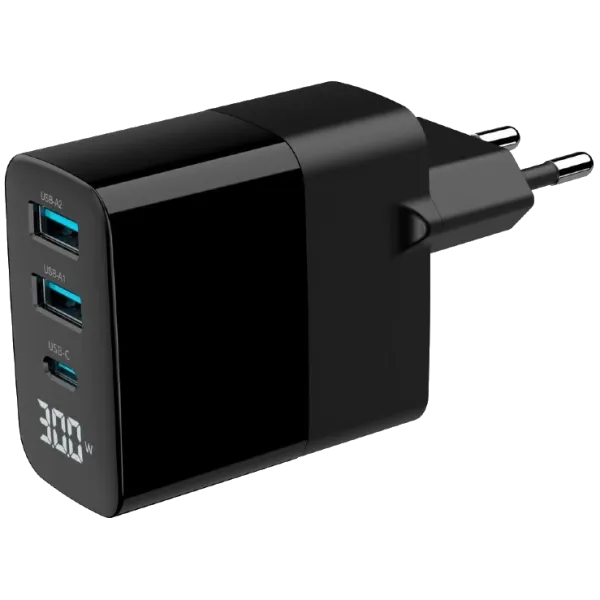 Gembird TA-UC-PDQC30LCD-BK-02 2хUSB-A (QC3.0 18W) + 1хType-C (PD20W) Мережевий зарядний пристрій