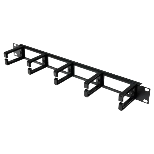 1U Кабельний організатор з 5 пластиковими кільцями, чорний