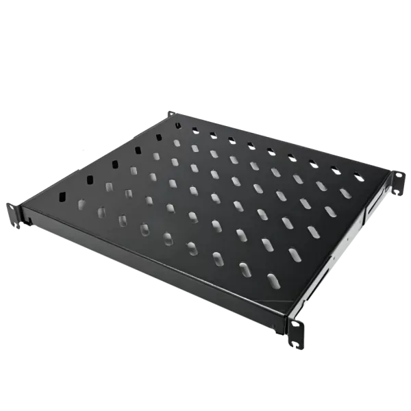 19" 400мм Полиця 4 точки кріплення, перфорована, т.м.1.5мм, чорна