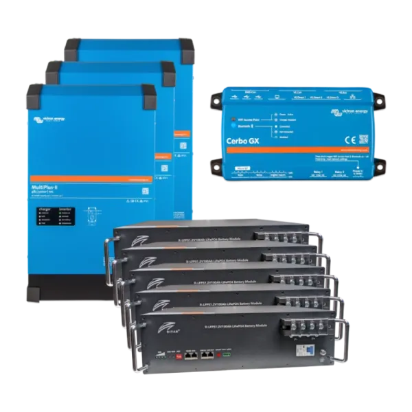 VictronEnergy MultiPlus-II + Ritar R-LFP51.2V100AH Система безперебійного живлення3 фази, 12кВт, 25кВт●год