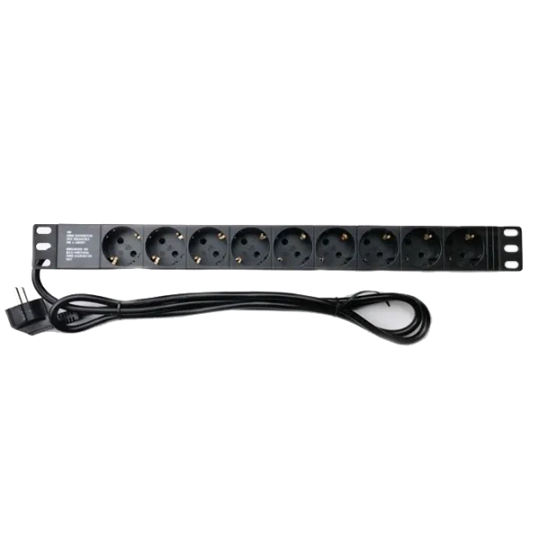 1U 19" 220В на 9 розеток без вимикача Подовжувач