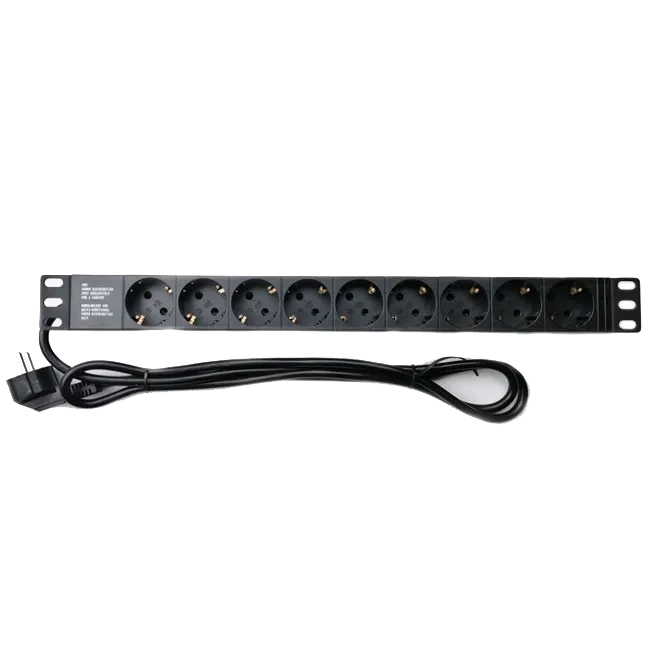 1U 19" 220В на 9 розеток без вимикача Подовжувач