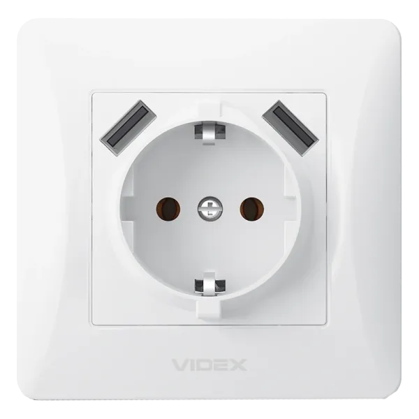 VIDEX BINERA (VF-BNSK1GU2-W) (20/120) Розетка біла 1 пост з заземленням 2USB