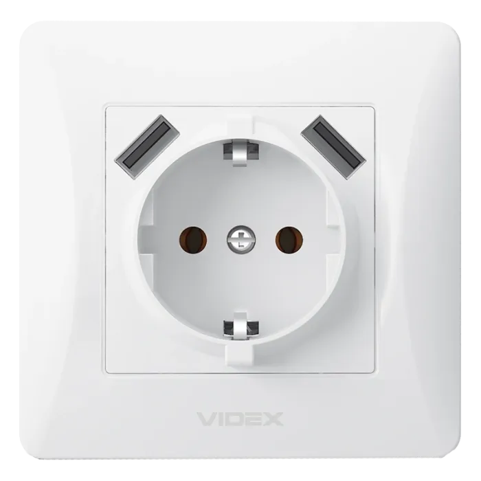VIDEX BINERA (VF-BNSK1GU2-W) (20/120) Розетка біла 1 пост з заземленням 2USB